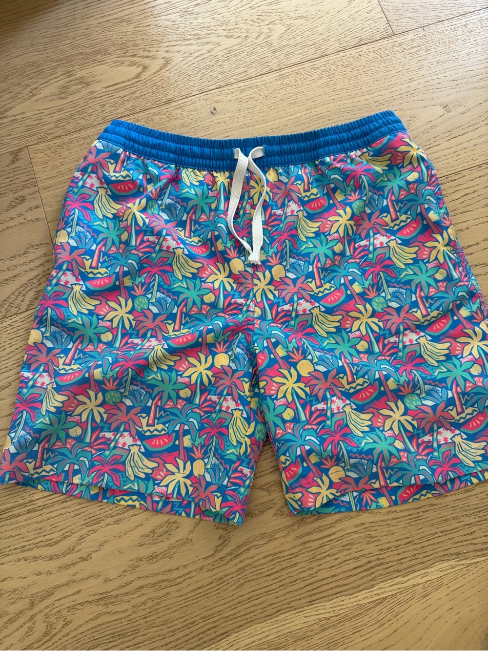 Youth Tropical Palm Print Swim Shorts - Blue